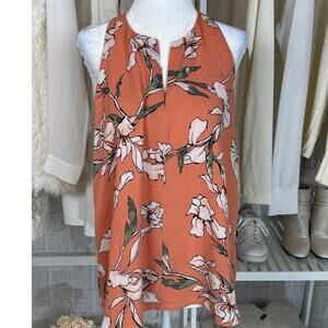 Loft Women's Size M Coral Floral High Neck Rackerback Flowy Tank #0531